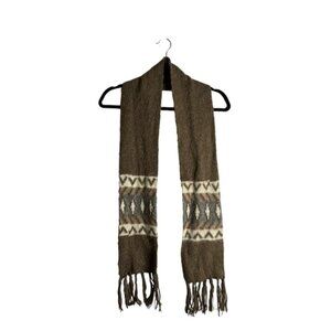 Soft Knit Patterned Brown Fringed Scarf
